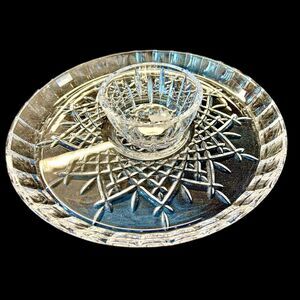 NIB Waterford Marquis Markham Chip & Dip Lead Crystal Serving Plate & Bowl